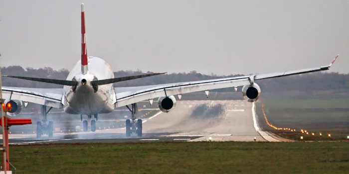 Airline taking off on runway